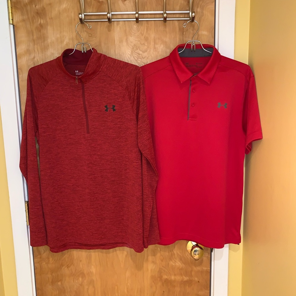 2 Under Armour Tops: short sleeve Tech Polo and long sleeve Tech 2.0 1/2 Zip EUC